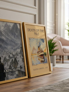 A King Alone watercolour print framed by window – literary home decor