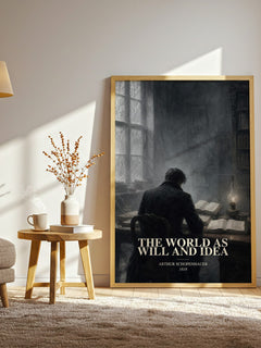 The World as Will and Idea watercolour print in frame leaning in hallway – philosophy wall art