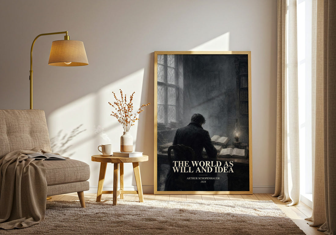 The World as Will and Idea watercolour print in frame leaning in hallway – philosophy wall art
