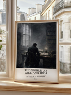 The World as Will and Idea book cover print in frame leaning in hallway – philosophy wall art