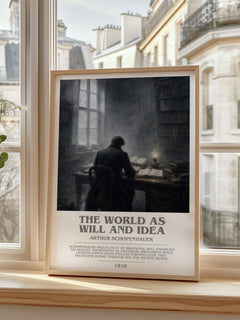 The World as Will and Idea bookish print in frame leaning in hallway – philosophy wall art