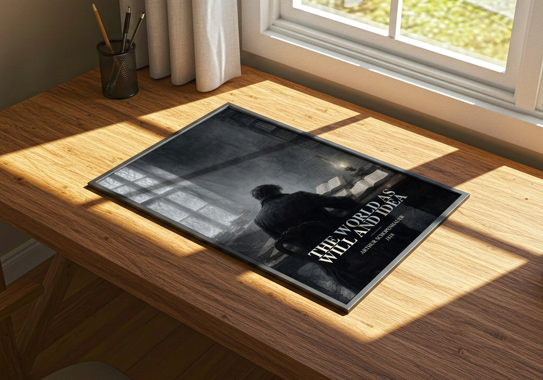 The World as Will and Idea watercolour book poster framed on wall – philosophy wall art