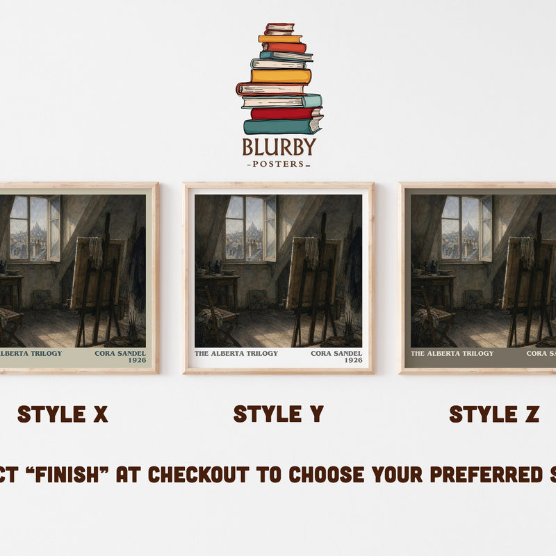 The Alberta Trilogy literary print in frame leaning in hallway – literary fiction wall art