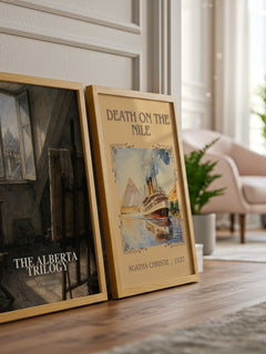 The Alberta Trilogy watercolour print framed by window – literary home decor
