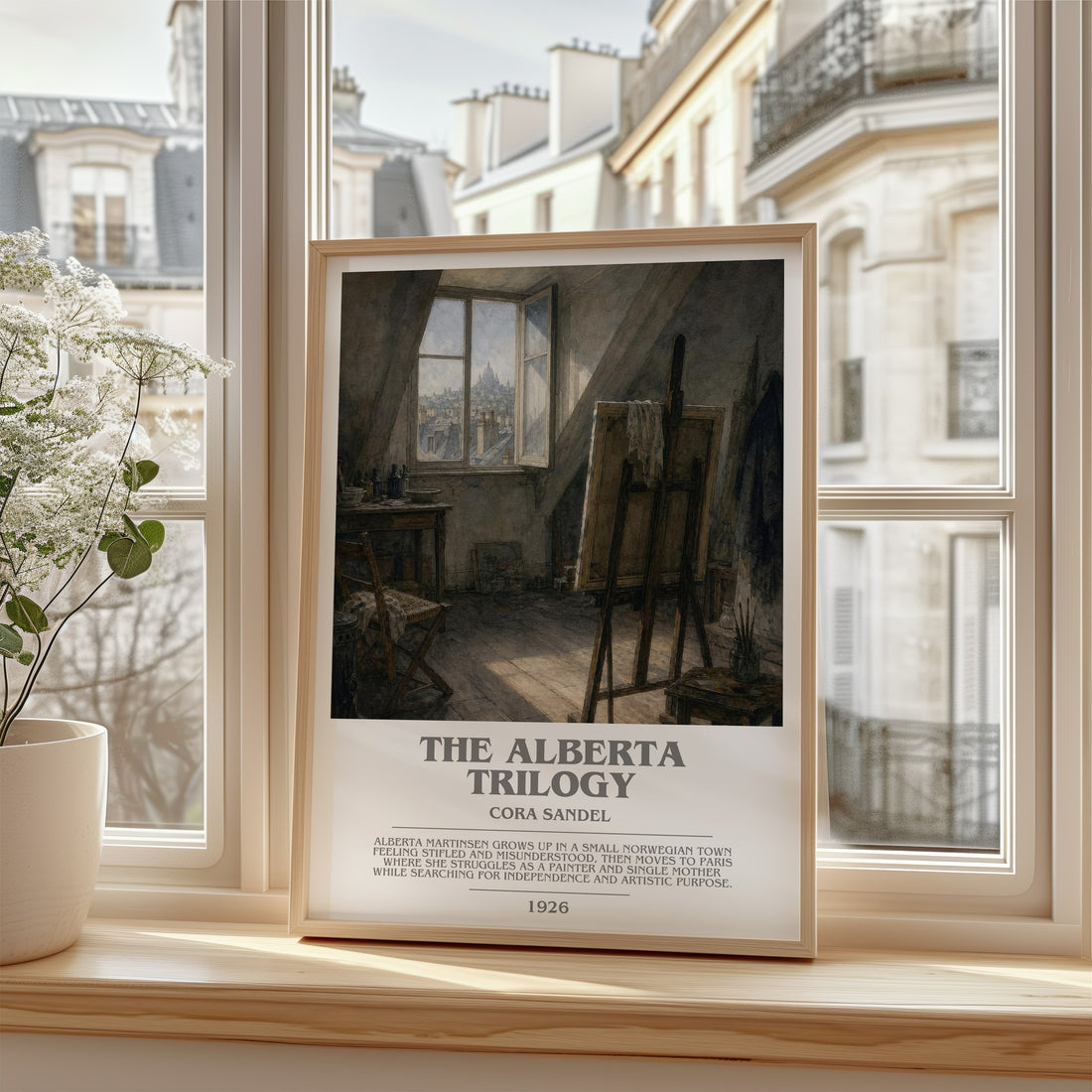 The Alberta Trilogy Bookish Wall Art by Cora Sandel – framed print by a bright window