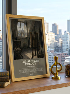 The Alberta Trilogy Bookish Wall Art by Cora Sandel – framed print on a city-view windowsill