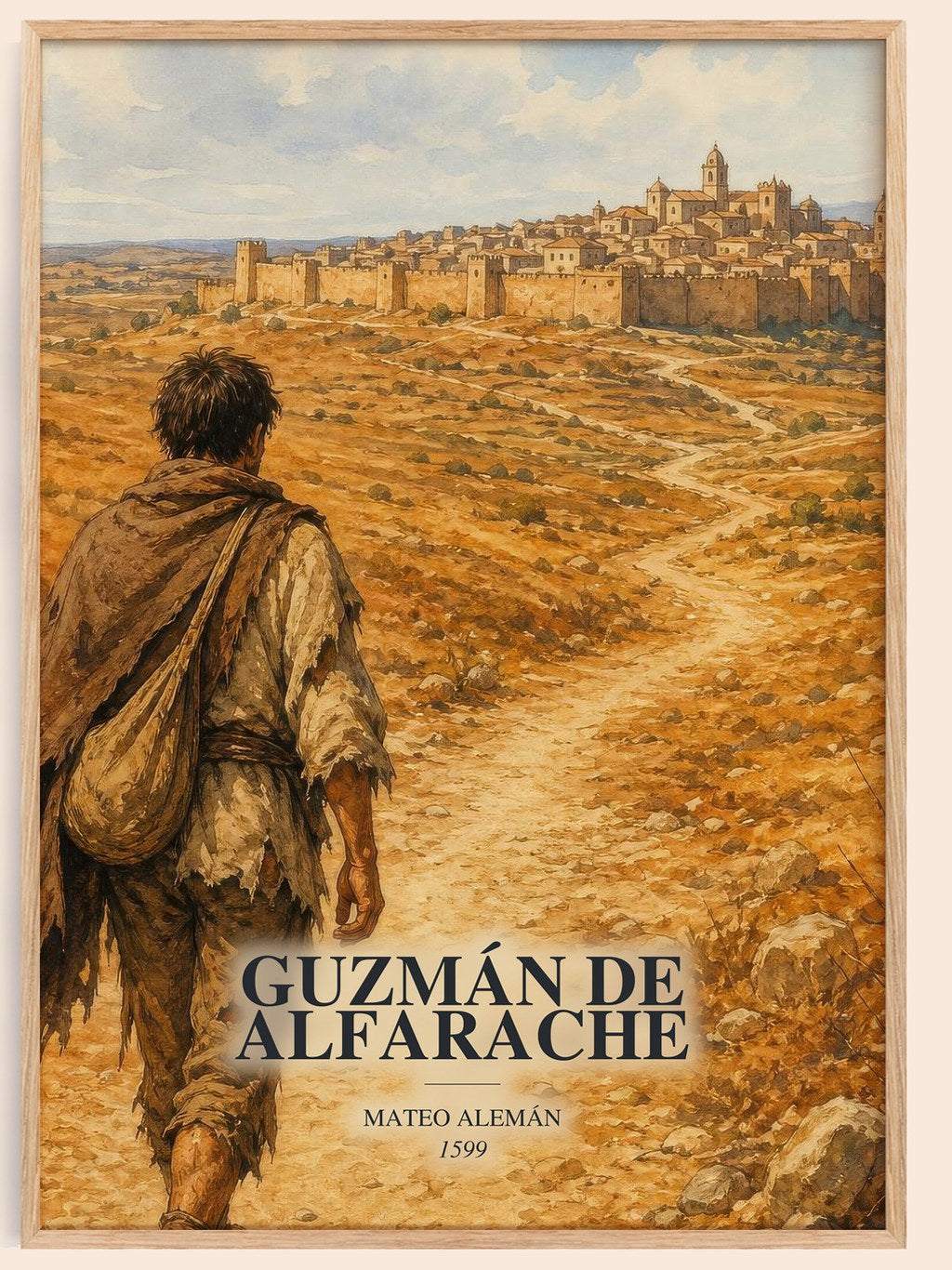 Guzmán de Alfarache watercolour book poster by Mateo Alemán – framed literary art print