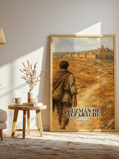 Guzmán de Alfarache watercolour print in frame leaning in hallway – classic literature wall art