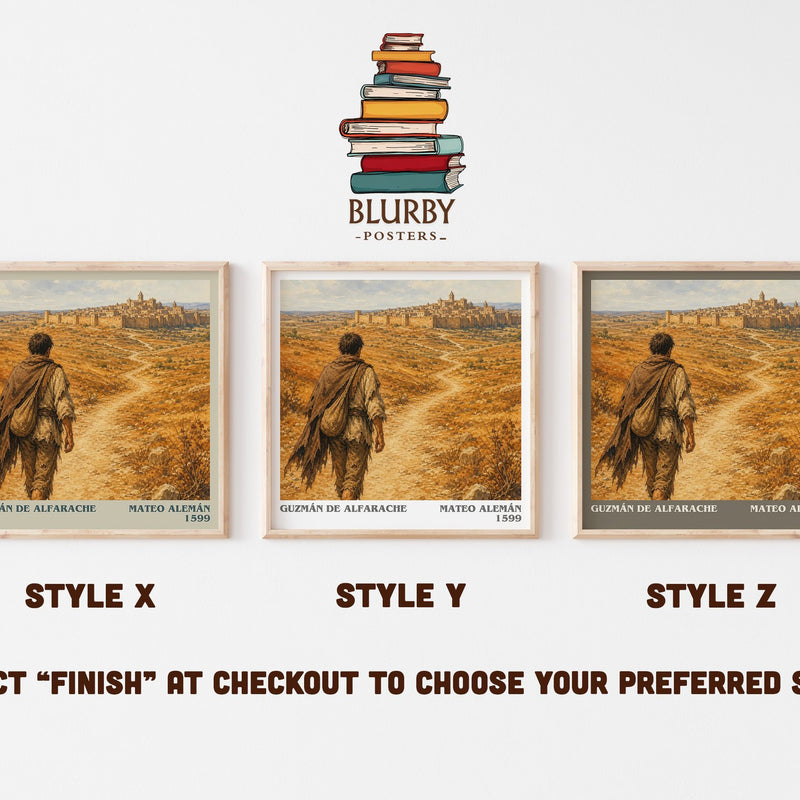 Guzmán de Alfarache literary print in frame leaning in hallway – classic literature wall art