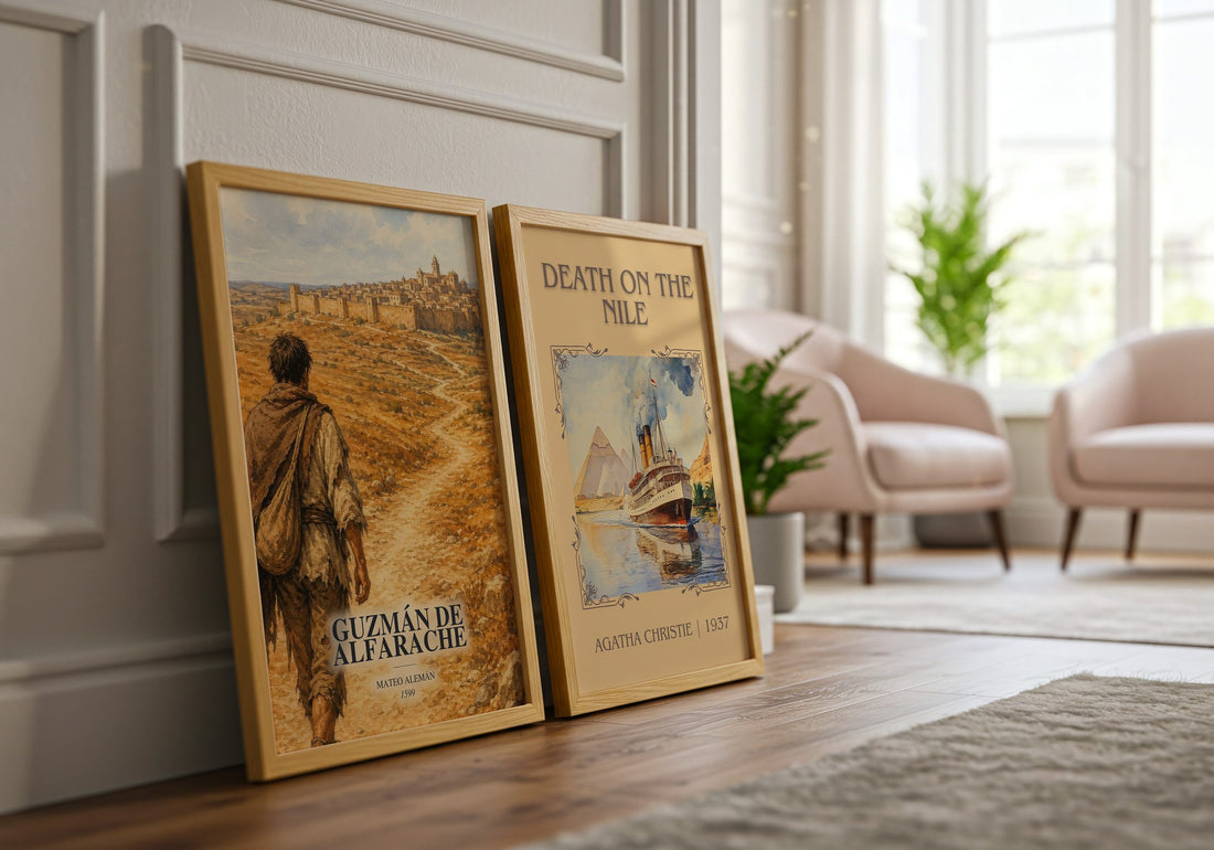 Guzmán de Alfarache watercolour print framed by window – literary home decor