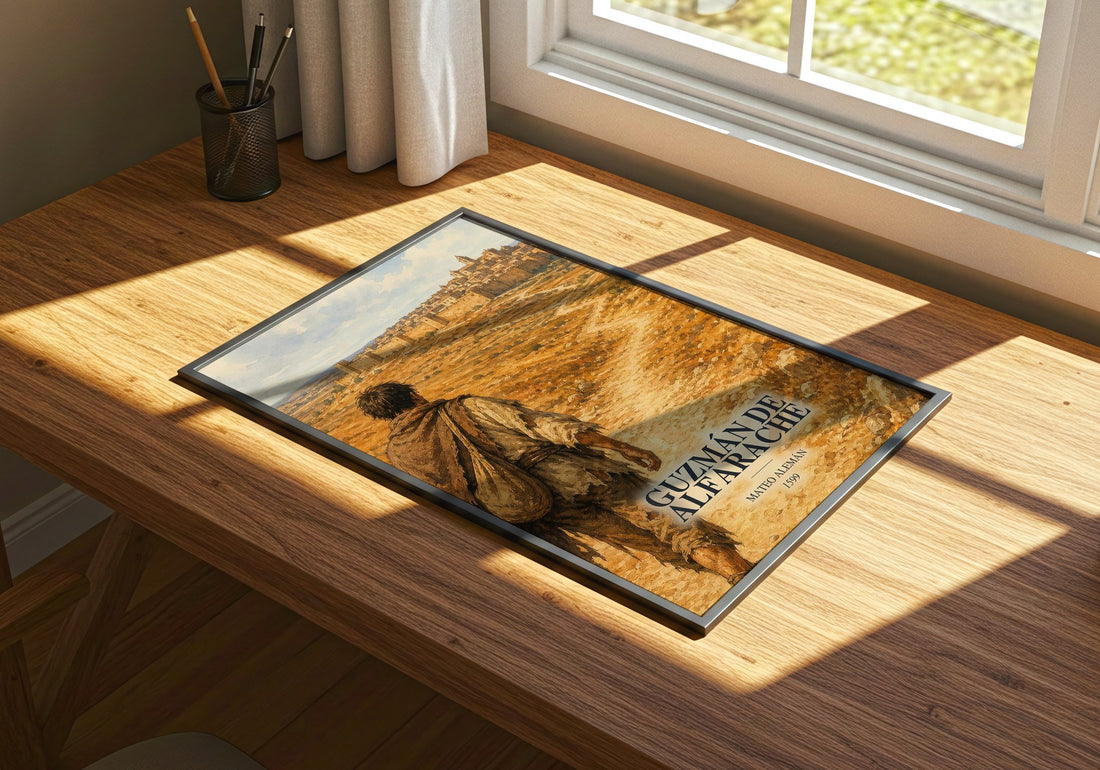 Guzmán de Alfarache watercolour book poster framed on wall – classic literature wall art