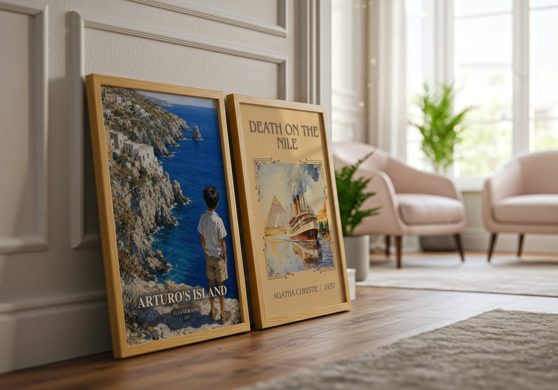 Arturo's Island watercolour print framed by window – literary home decor