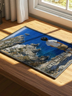 Arturo's Island watercolour book poster framed on wall – coming of age wall art