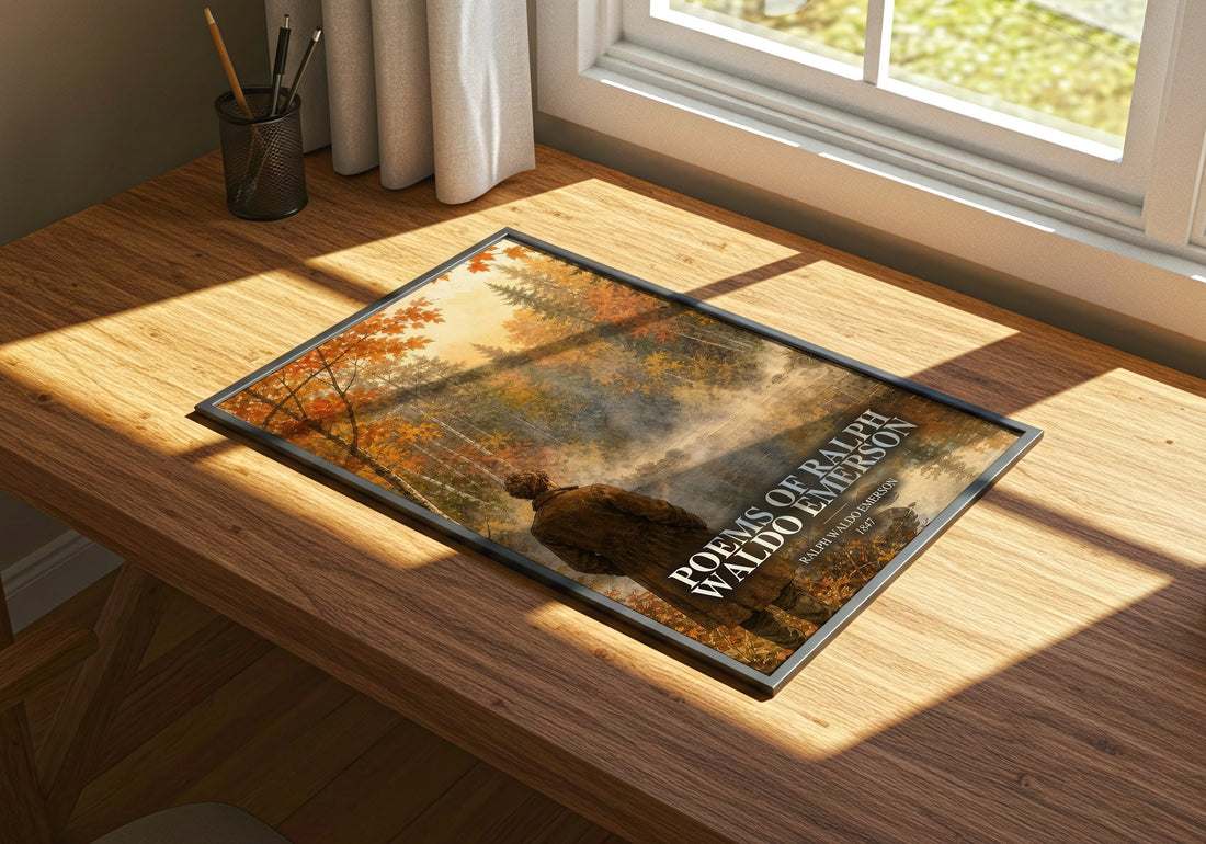 Poems Of Ralph Waldo Emerson watercolour book poster framed on wall – poetry wall art