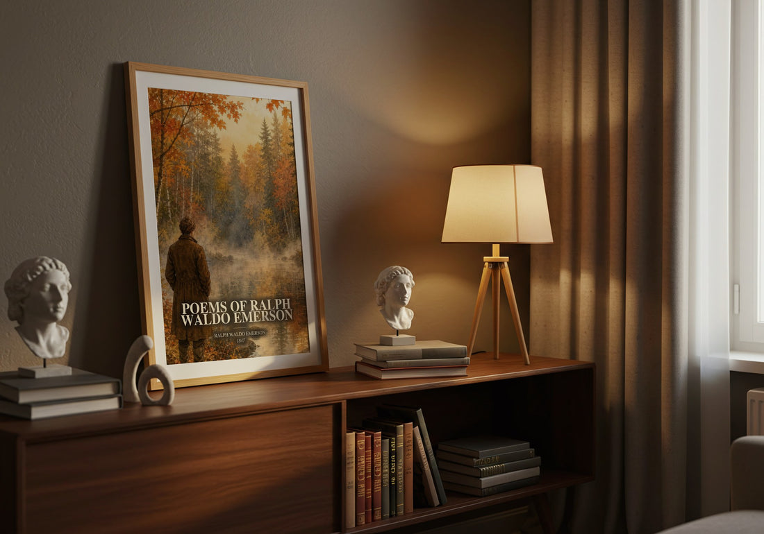 Poems Of Ralph Waldo Emerson watercolour print on bookshelf – Ralph Waldo Emerson fan gift