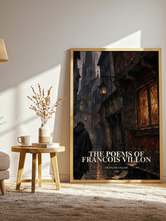 The Poems of Francois Villon watercolour print in frame leaning in hallway – poetry wall art