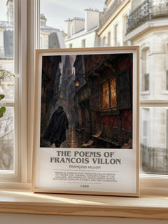 The Poems of Francois Villon Bookish Wall Art by François Villon – framed print by a bright window