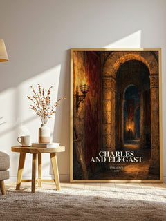 Charles And Elegast watercolour print in frame leaning in hallway – classic literature wall art