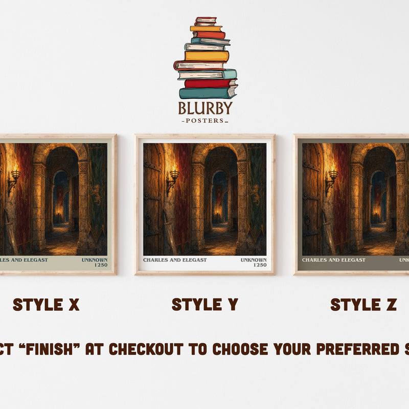 Charles And Elegast literary print in frame leaning in hallway – classic literature wall art