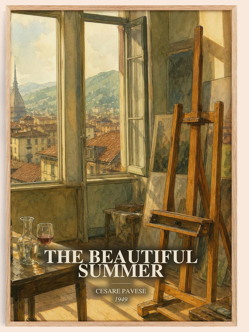 The Beautiful Summer watercolour book poster by Cesare Pavese – framed literary art print