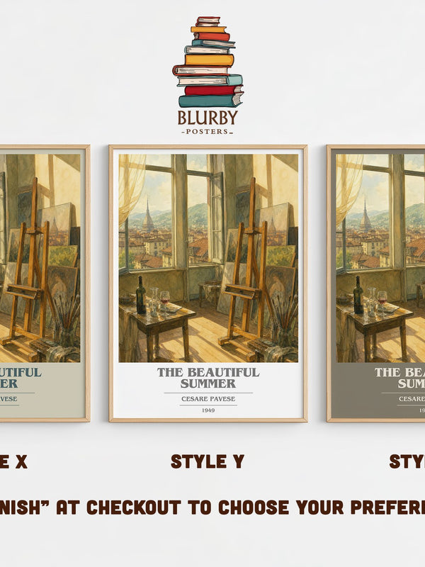 The Beautiful Summer book cover print in frame leaning in hallway – literary fiction wall art