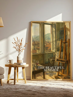 The Beautiful Summer watercolour print in frame leaning in hallway – literary fiction wall art