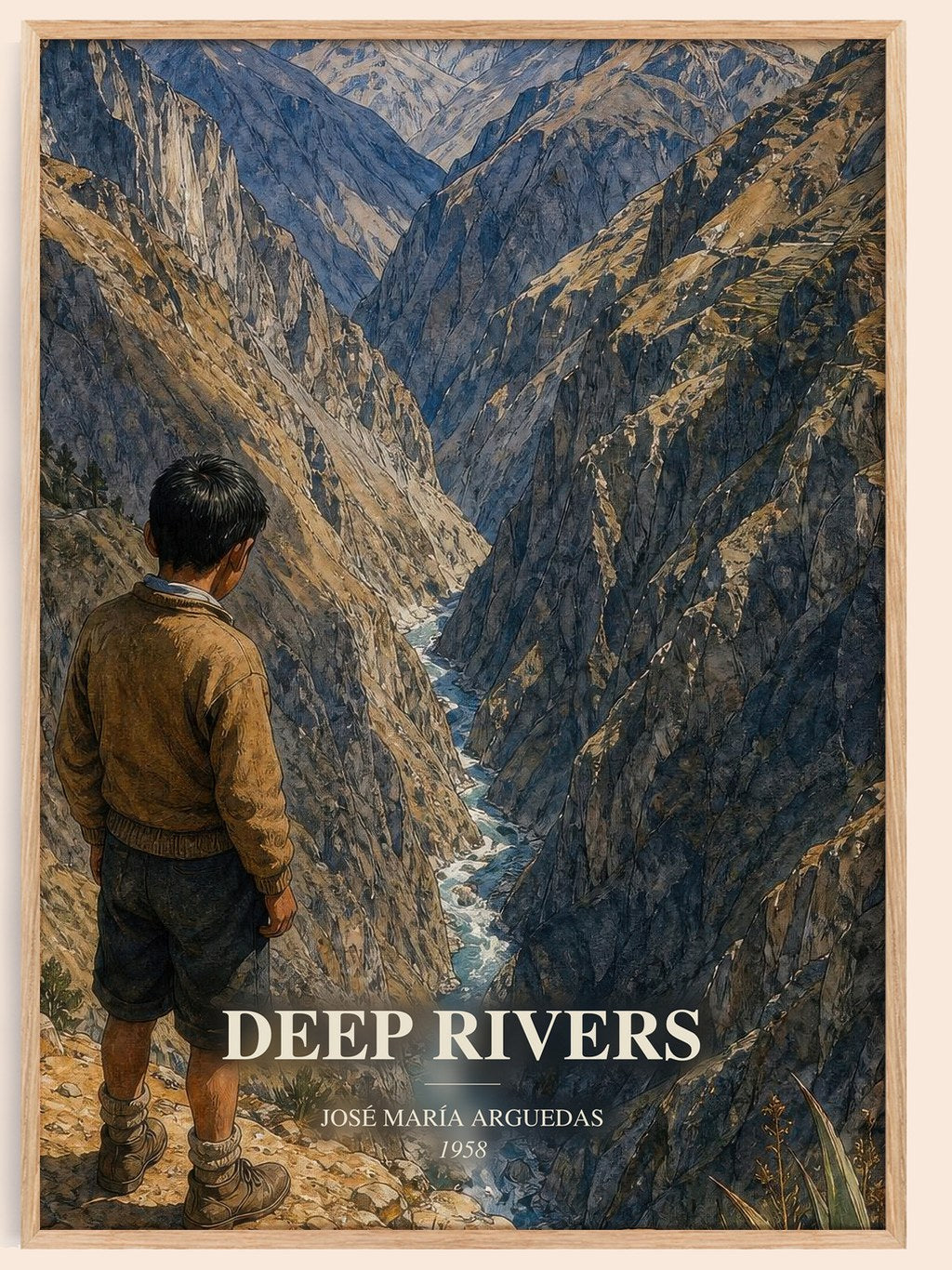 Deep Rivers watercolour book poster by José María Arguedas – framed literary art print