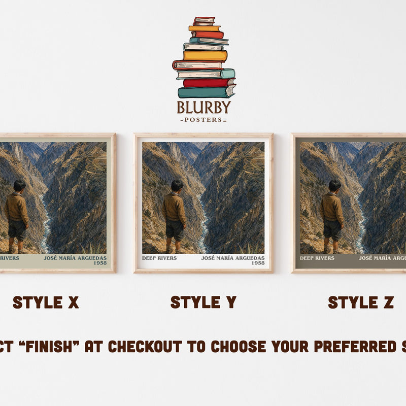 Deep Rivers literary print in frame leaning in hallway – literary fiction wall art