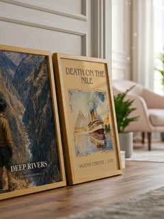 Deep Rivers watercolour print framed by window – literary home decor