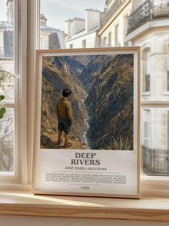 Deep Rivers Bookish Wall Art by José María Arguedas – framed print by a bright window