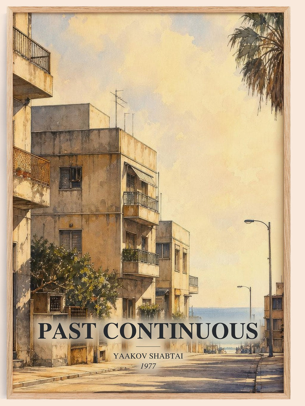 Past Continuous watercolour book poster by Yaakov Shabtai – framed literary art print