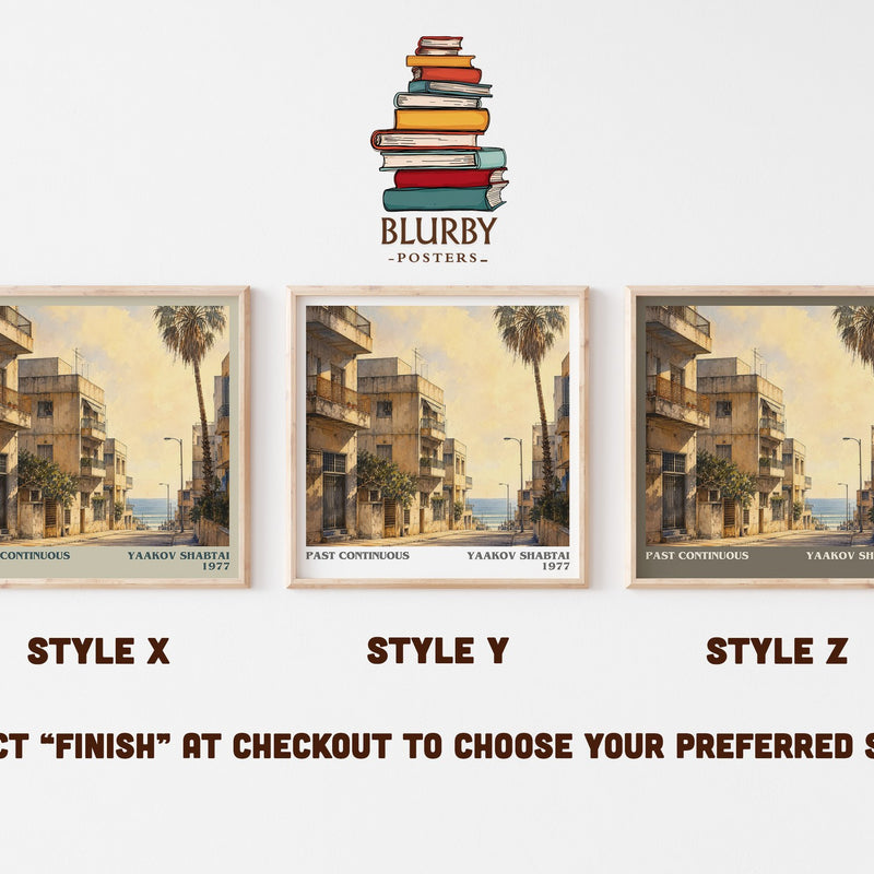 Past Continuous literary print in frame leaning in hallway – literary fiction wall art