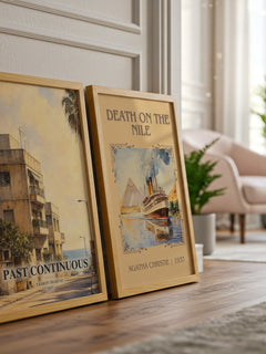 Past Continuous watercolour print framed by window – literary home decor