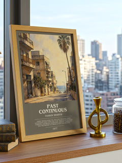 Past Continuous Bookish Wall Art by Yaakov Shabtai – framed print on a city-view windowsill
