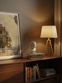 Past Continuous watercolour print on bookshelf – Yaakov Shabtai fan gift