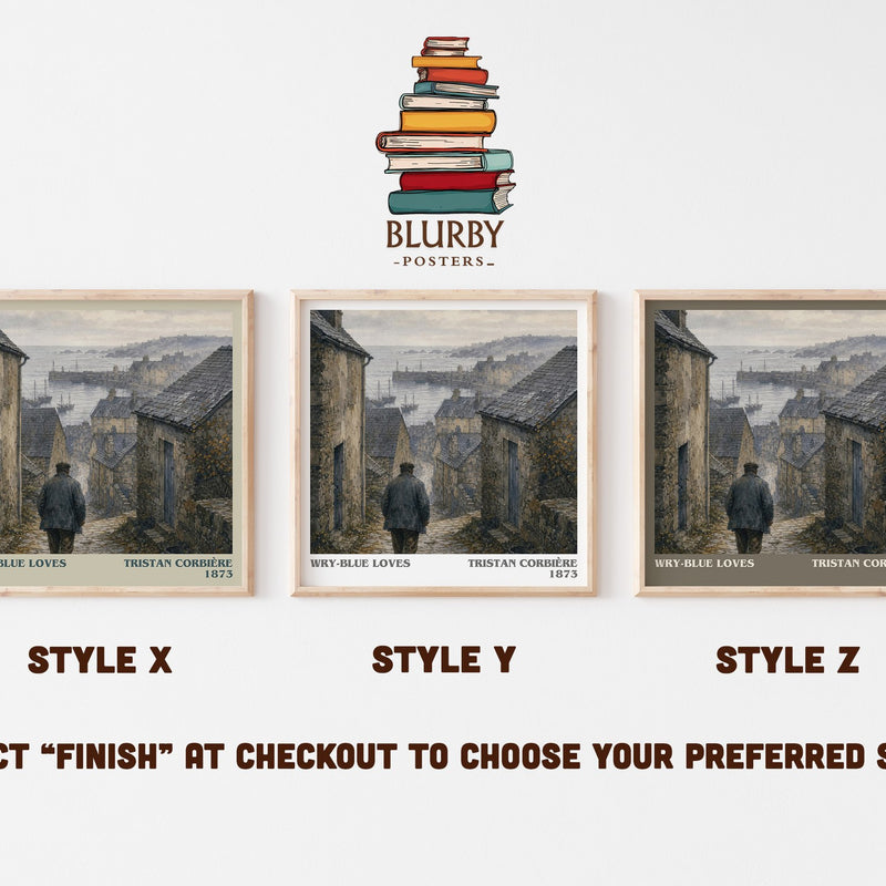 Wry-Blue Loves literary print in frame leaning in hallway – poetry wall art