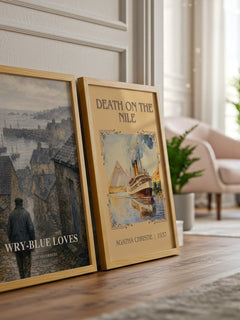 Wry-Blue Loves watercolour print framed by window – literary home decor