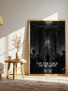 On the Edge of Reason watercolour print in frame leaning in hallway – literary fiction wall art