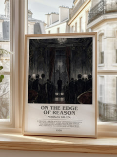 On the Edge of Reason Bookish Wall Art by Miroslav Krleža – framed print by a bright window