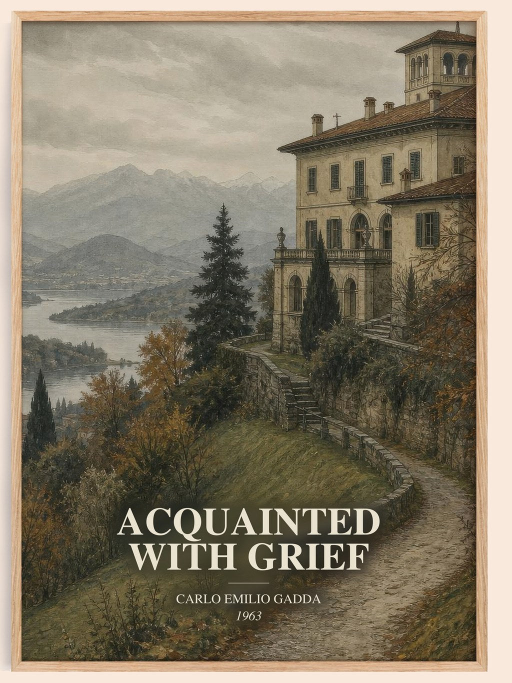 Acquainted With Grief watercolour book poster by Carlo Emilio Gadda – framed literary art print