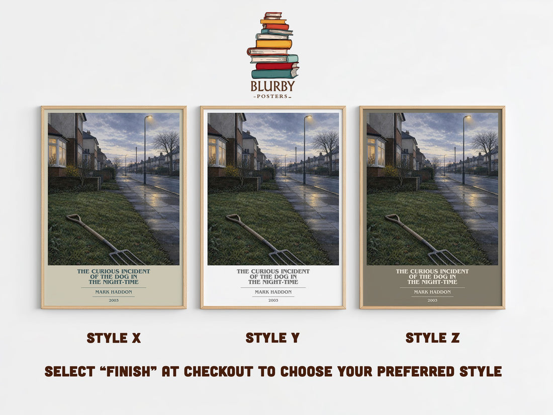 The Curious Incident of the Dog in the Night-time book cover print in frame leaning in hallway – contemporary fiction wall (mockup)