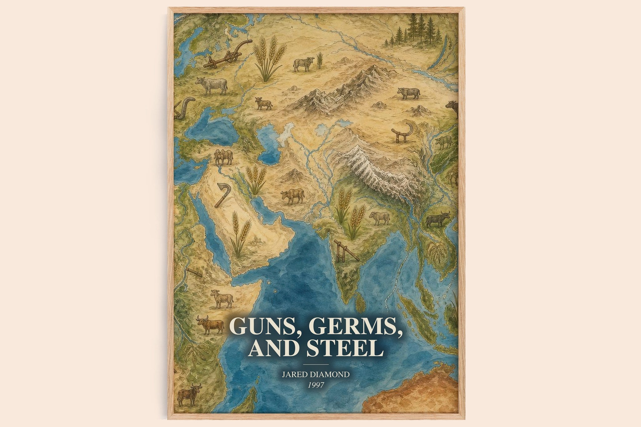 Guns, Germs, and Steel Book Watercolour Illustration by Jared Diamond