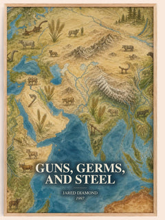 Guns, Germs, and Steel watercolour book poster by Jared Diamond – framed literary art print