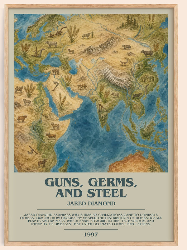 Guns, Germs, and Steel Bookish Wall Art by Jared Diamond – framed poster