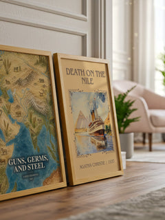 Guns, Germs, and Steel watercolour print framed by window – literary home decor