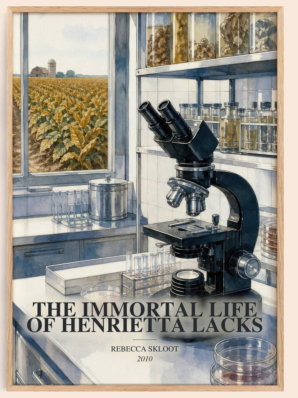 The Immortal Life of Henrietta Lacks watercolour book poster by Rebecca Skloot – framed literary art print