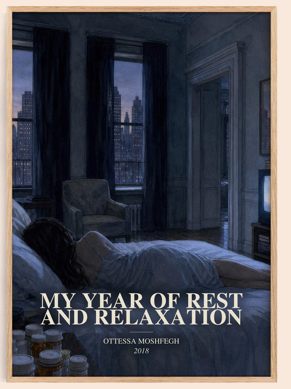 My Year of Rest and Relaxation watercolour book poster by Ottessa Moshfegh – framed literary art print
