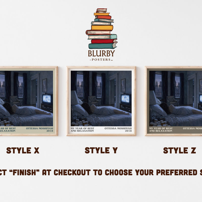 My Year of Rest and Relaxation literary print in frame leaning in hallway – contemporary fiction wall art