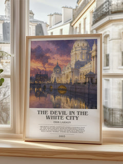 The Devil In The White City Bookish Wall Art by Erik Larson – framed print by a bright window