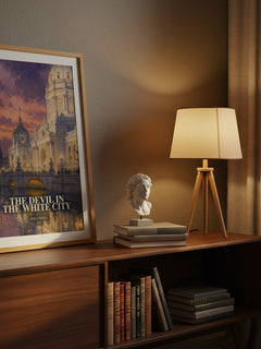 The Devil In The White City watercolour print on bookshelf – Erik Larson fan gift